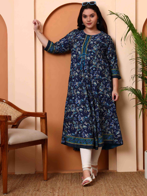 Fashion Plus Store Women's Rayon Relaxed Fit Anarkali 's Floral Printed Kurta
