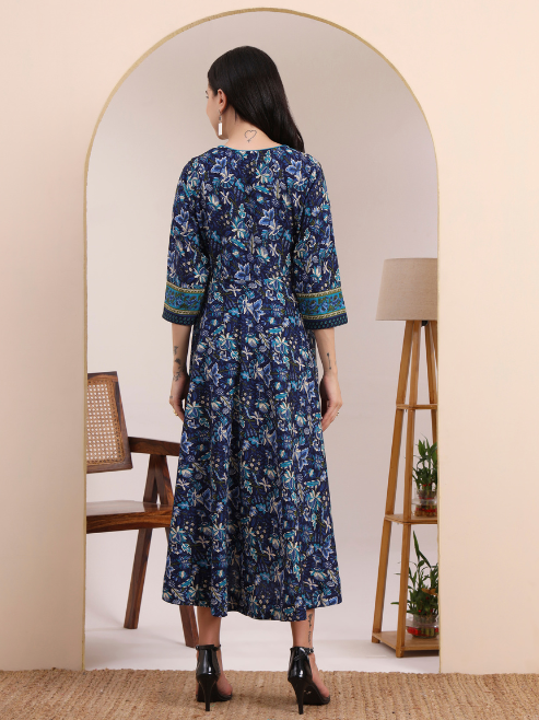 Fashion Plus Store Women's Rayon Relaxed Fit Anarkali 's Floral Printed Kurta