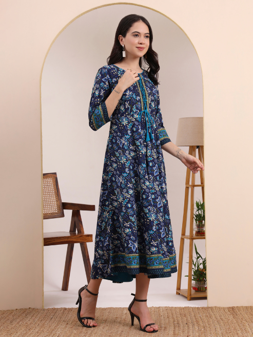 Fashion Plus Store Women's Rayon Relaxed Fit Anarkali 's Floral Printed Kurta