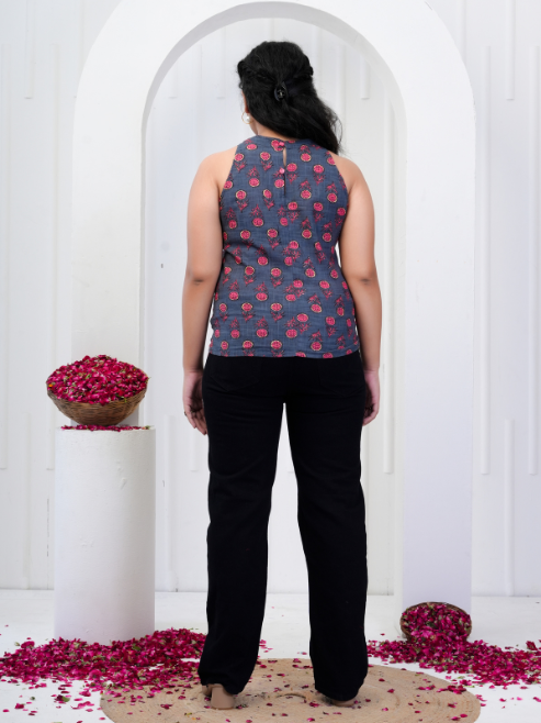 FASHION PLUS STORE Women's Cotton Regular Fit Floral Printed Hot Neck Regular Top