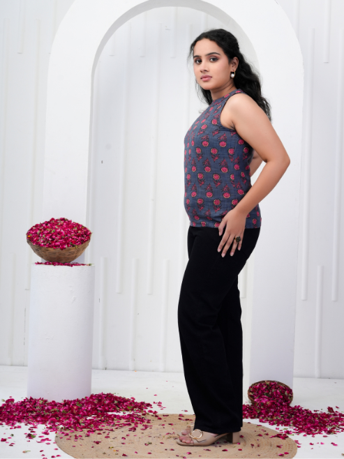 FASHION PLUS STORE Women's Cotton Regular Fit Floral Printed Hot Neck Regular Top