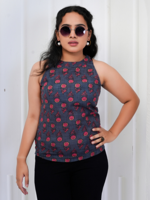 FASHION PLUS STORE Women's Cotton Regular Fit Floral Printed Hot Neck Regular Top