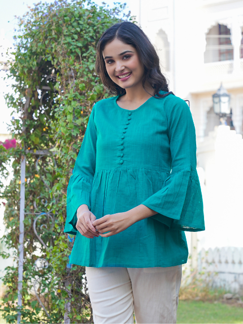 Casual Bell Sleeve Solid  Top