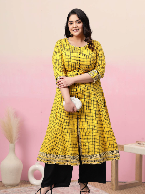 Checkered Frontslit Kurta (White)