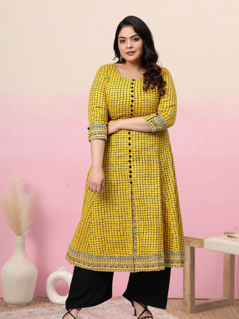 Checkered Frontslit Kurta (White)