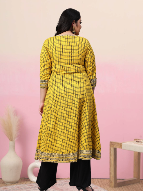 Checkered Frontslit Kurta (White)