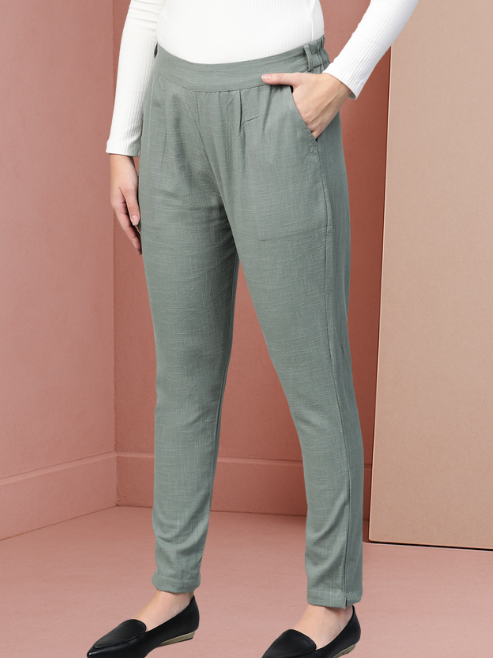 Cotton Slub Solid Regular Fit Casual Trouser Pants