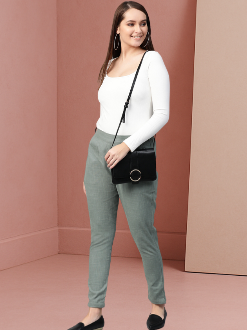 Cotton Slub Solid Regular Fit Casual Trouser Pants (GREY)