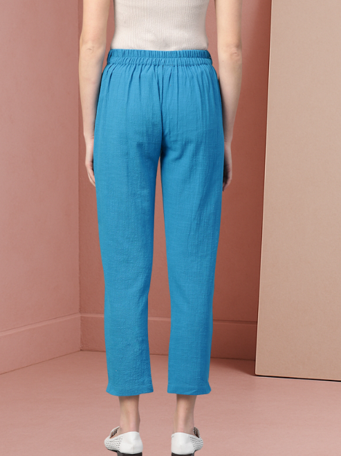 Cotton Slub Solid Regular Fit Casual Trouser Pants