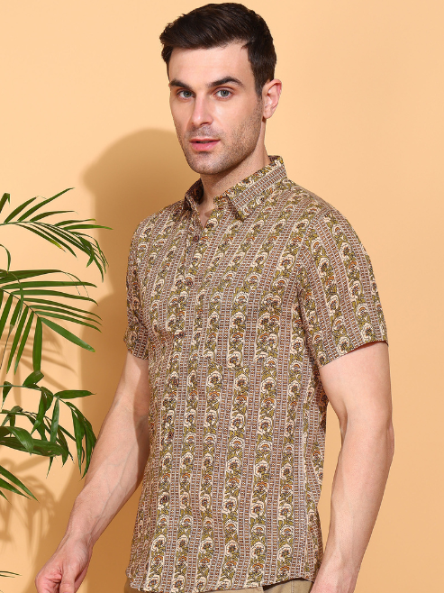 Fashion Plus Store Men's Cotton Warli Print Regular Shirt (Offwhite )