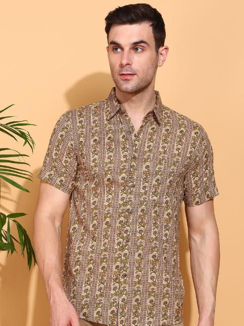 Fashion Plus Store Men's Cotton Warli Print Regular Shirt (Offwhite )