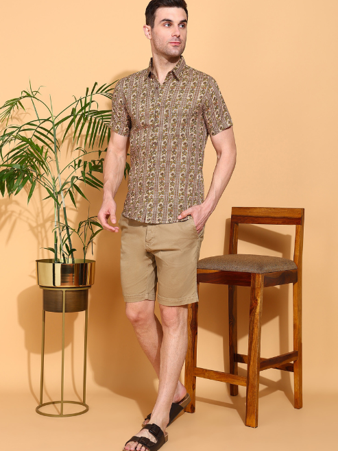 Fashion Plus Store Men's Cotton Warli Print Regular Shirt (Offwhite )