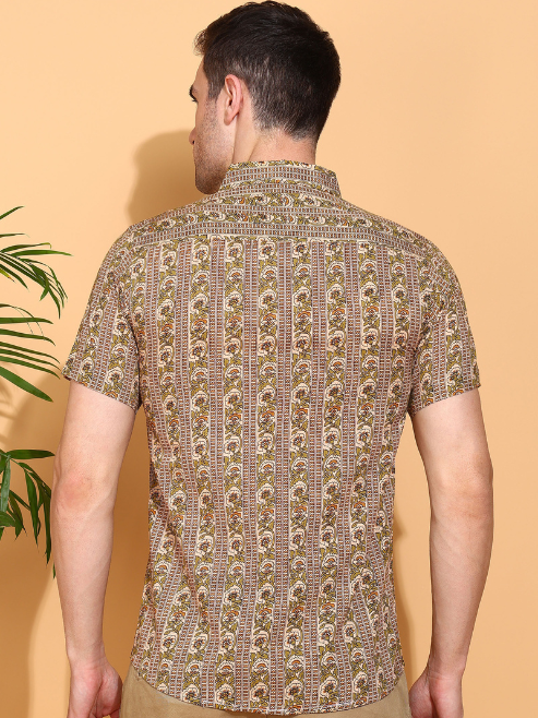 Fashion Plus Store Men's Cotton Warli Print Regular Shirt (Offwhite )