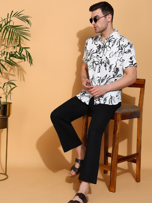 Fashion Plus Store Men's Cotton Warli Print Regular Shirt (Offwhite )