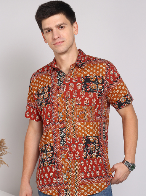 Fashion Plus Store Men's Cotton Warli Print Regular Shirt (Offwhite )