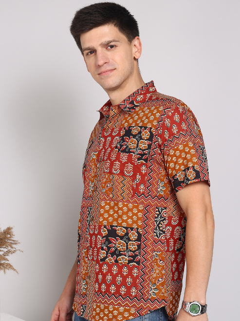 Fashion Plus Store Men's Cotton Warli Print Regular Shirt (Offwhite )