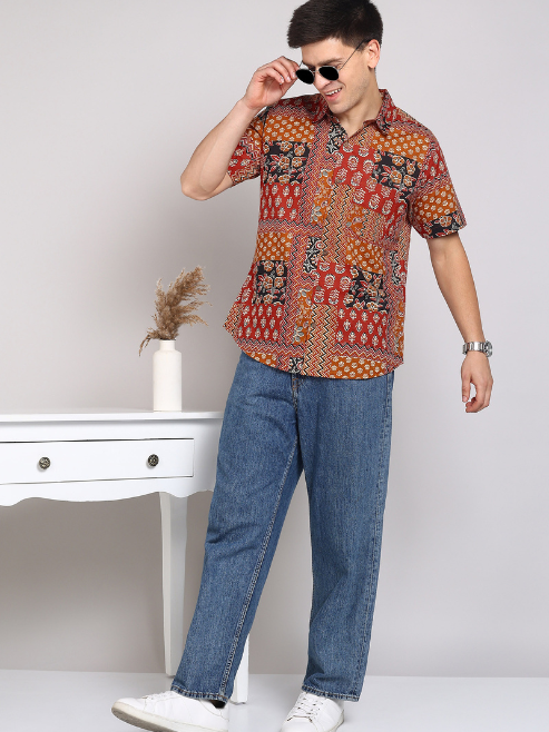 Fashion Plus Store Men's Cotton Warli Print Regular Shirt (Offwhite )