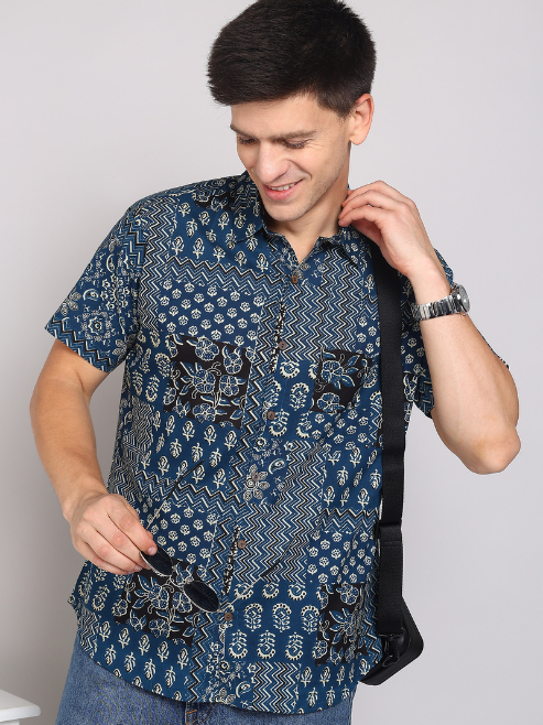 Fashion Plus Store Men's Cotton Warli Print Regular Shirt (Offwhite )