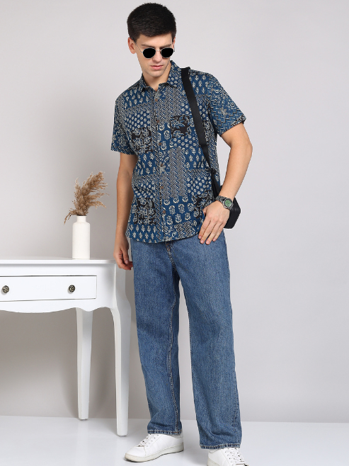 Fashion Plus Store Men's Cotton Warli Print Regular Shirt (Offwhite )