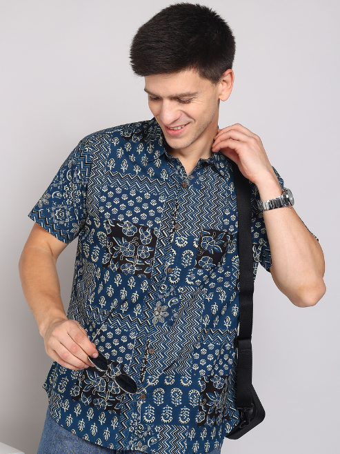 Fashion Plus Store Men's Cotton Warli Print Regular Shirt (Offwhite )