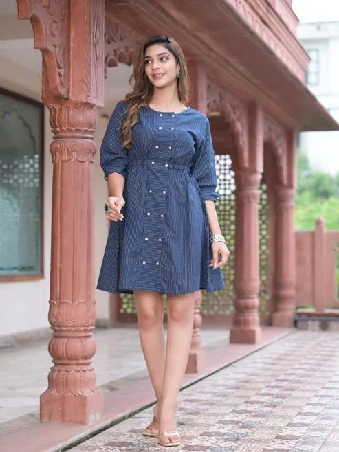 Kantha Cotton Stripes Printed Regular Tunic