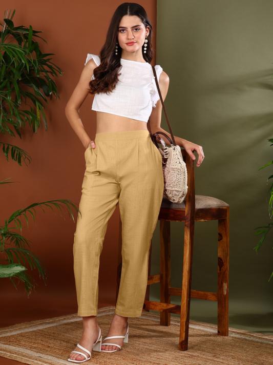 Cotton Slub Regular Fit Casual Trouser Pants with Pocket