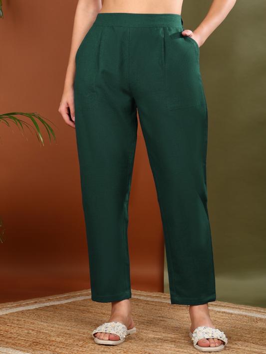 Cotton Slub Regular Fit Casual Trouser Pants with Pocket